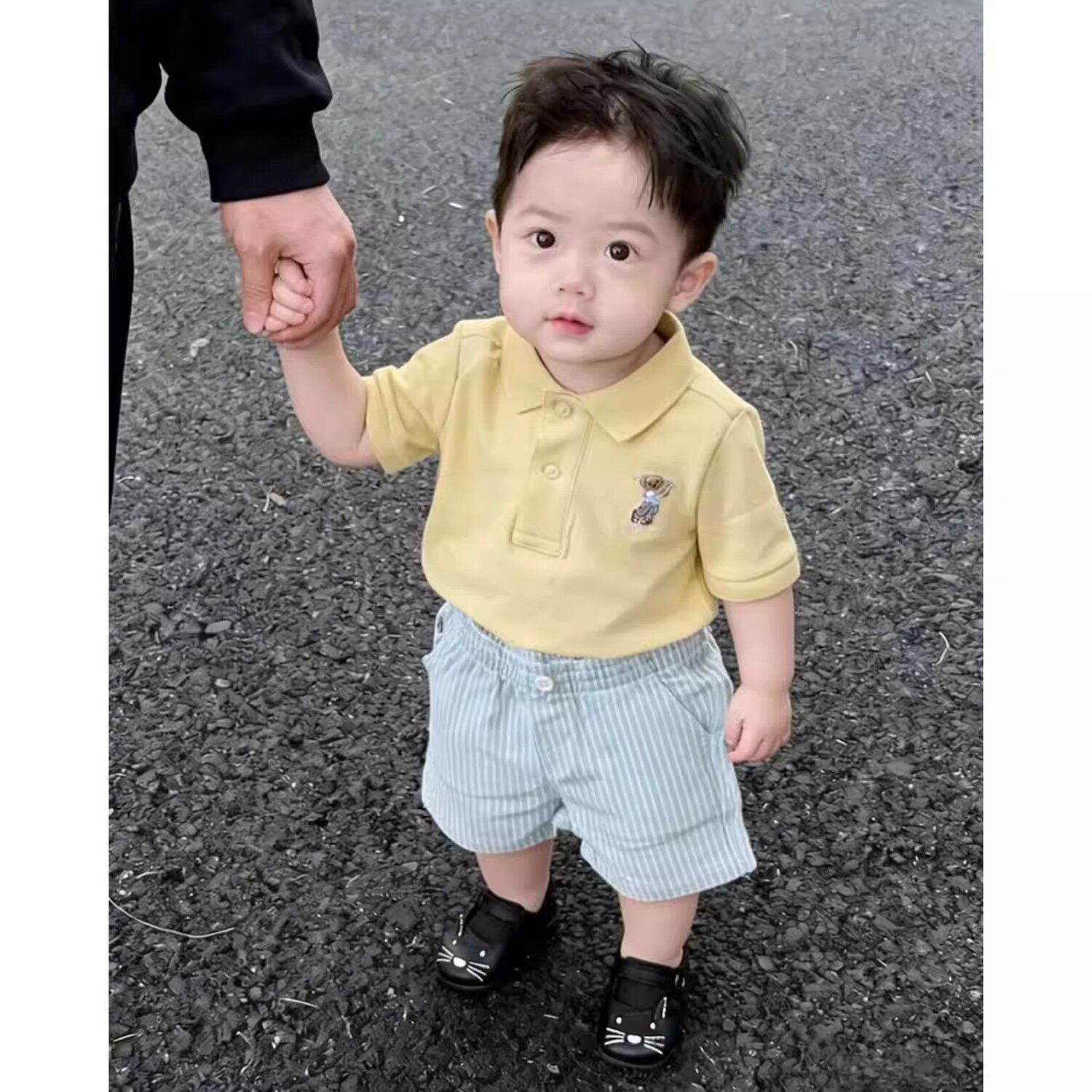 韩版男童夏季黄色刺绣Polo领短袖