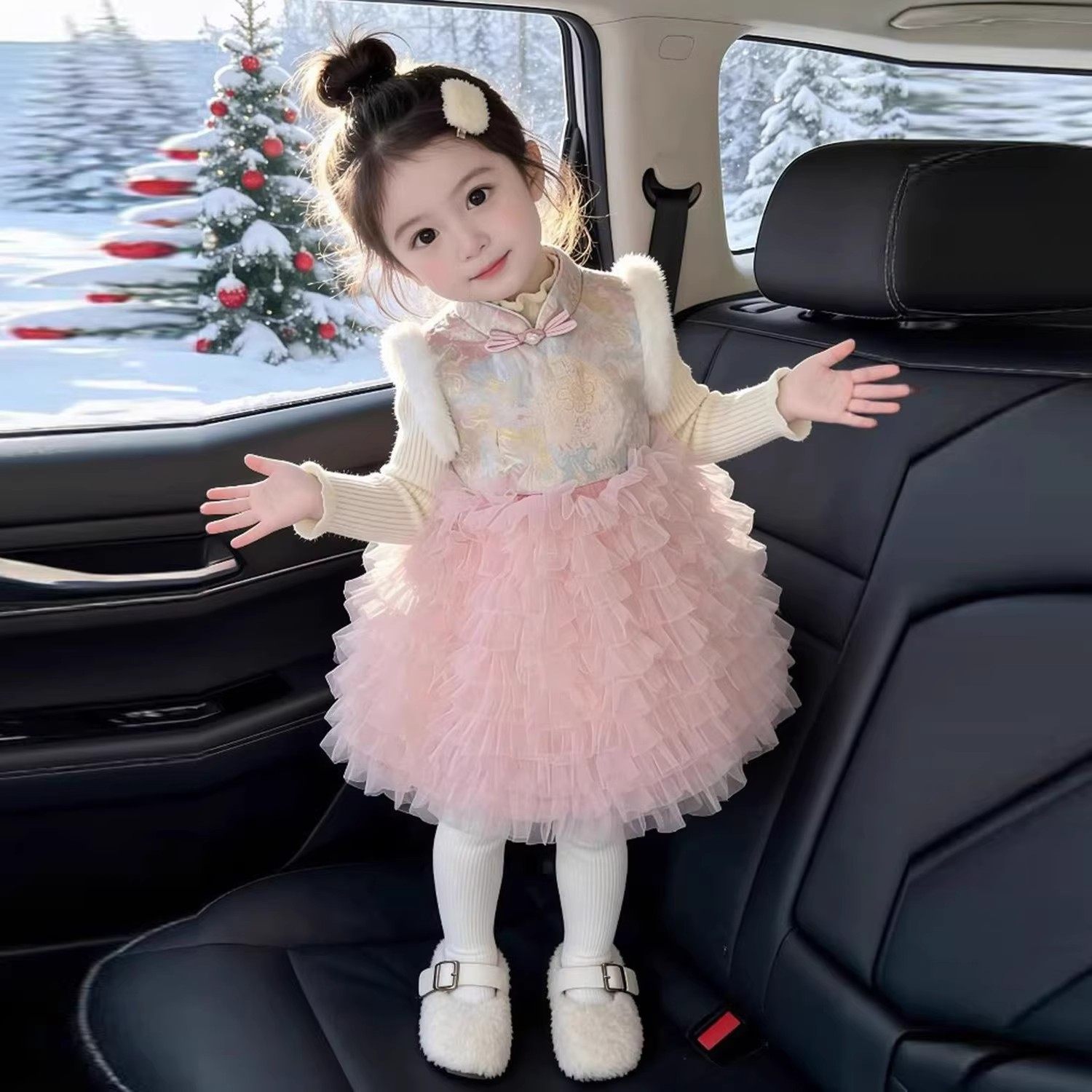 新中式女童2025冬季新款粉色网纱蛋糕旗袍裙小女孩周岁礼服公主裙,童装/婴儿装/亲子装,套装,淘宝优惠券,粉丝福利购,淘宝优惠卷