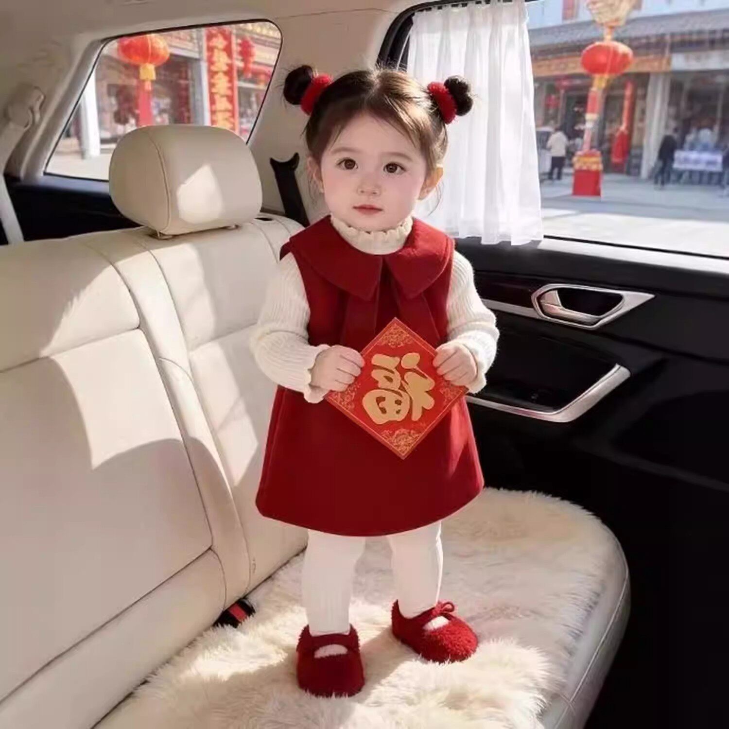 女童毛呢背心裙2025冬季新款儿童喜庆红色娃娃领公主裙宝宝年服裙