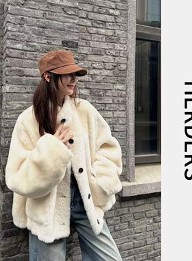 HERDERS  （两面穿）短款立领皮毛一体外套 50968