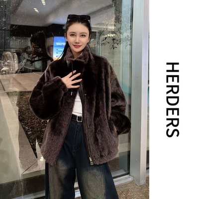 HERDERS “高奢拉斐系列”短款立领拉链款皮毛一体外套 52317