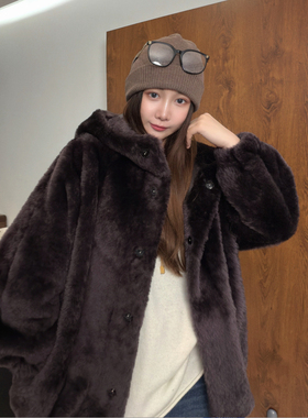 HERDERS 中长款连帽皮毛一体外套 52287