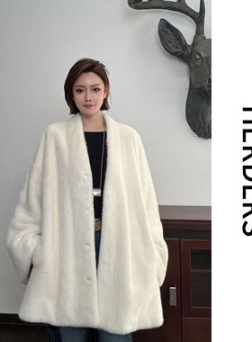 HERDERS (法式时髦精）中长款V领阔版水貂外套 256723