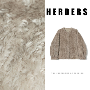 HERDERS “泰迪拉贡系列”短款圆领纽扣款皮毛一体外套 52716