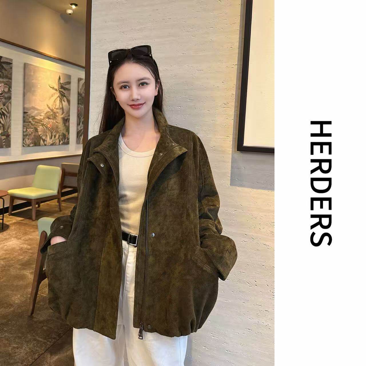 HERDERS 短款翻领拉链款女士牛皮羽绒服外套 52769