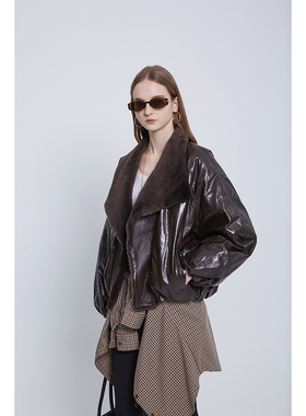 HERDERS “翡冷翠系列”短款百搭翻领女款真皮鹅绒服外套52633