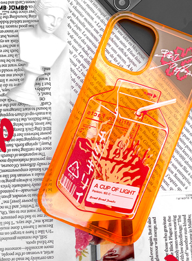 bbj镜头原创透明荧光橙橘黄色果汁手机保护壳适用于13promax日韩