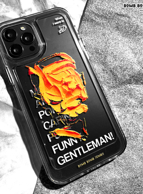 iphone17promax苹果16BBJ原创透明油画亚克力橙色人像渐变艺术字母抽象手机壳简约透明不黄适用于15/14/13/12
