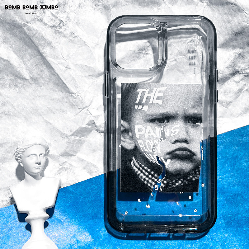 15promaxbbj原创可爱哭泣宝宝男孩委屈伤心搞笑手机壳人像黑灰边适用