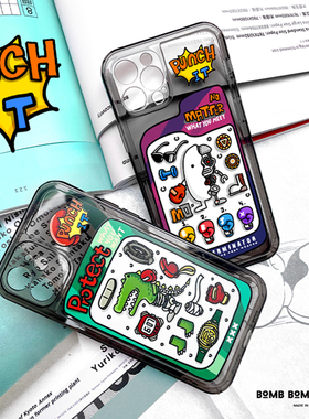 BBJ原创手绘联名手机壳绿色杀手鳄鱼拳击人手套小恐龙紫色年糕人透黑色卡通适用苹果14promax/iphone13/12/11