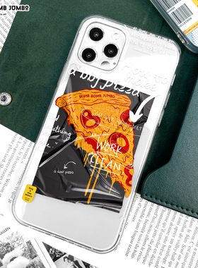 BBJ原创披萨pizza食物手机壳适手绘用于15promax原装简笔透明欧美流行透明橙色小米13三星S23ULTRA华为P60PRO