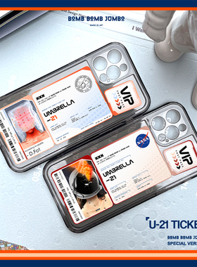 15promaxBBJ原创拼贴手机壳宇航员头盔套黑色透明VIP船票全包防摔适用苹果14promax