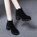 2025秋冬新款高跟靴粗跟绒面小短靴女靴子女款羊皮女靴厚底马丁靴