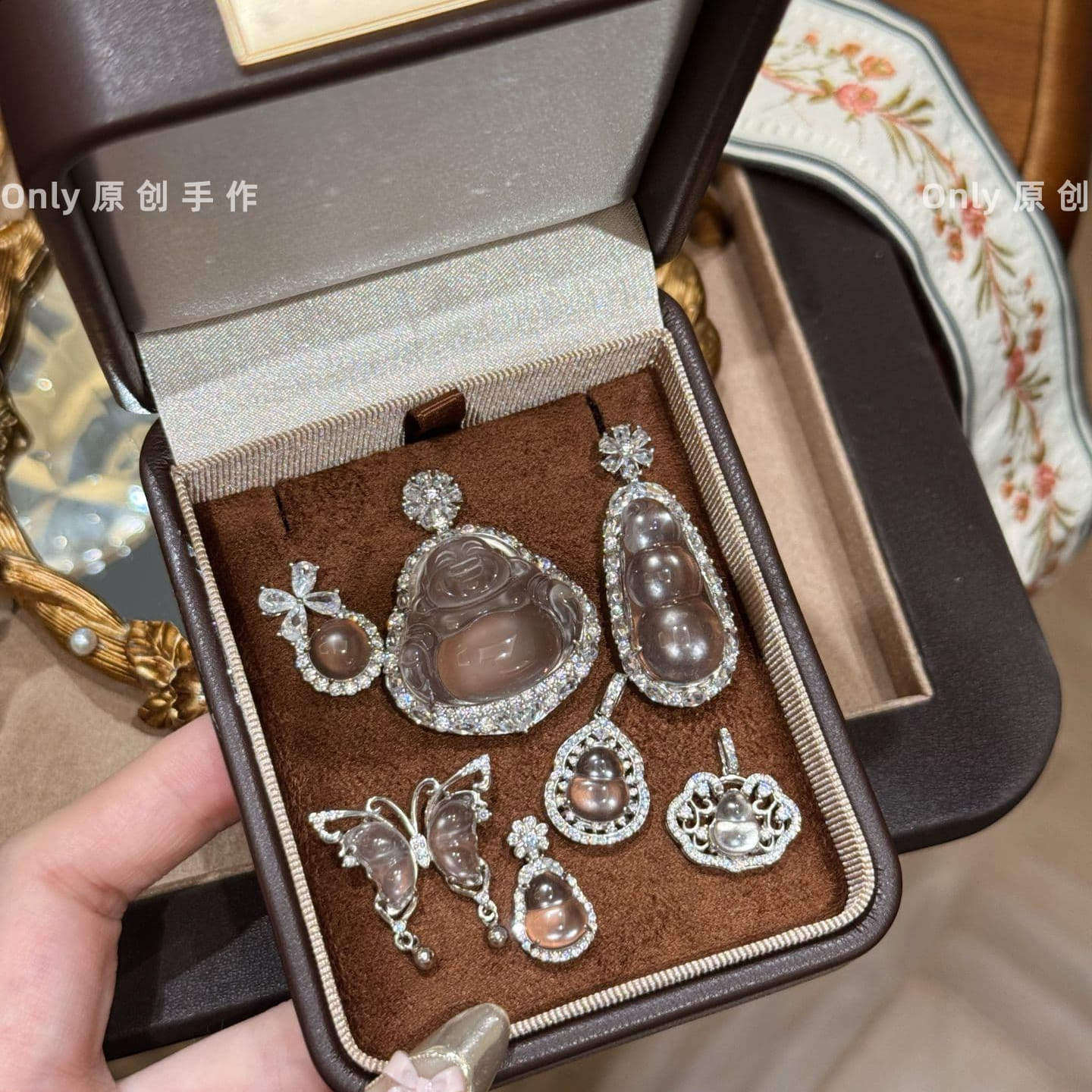 原创｜天然高冰玉髓吊坠S925银镶项链玛瑙翡翠锁骨链女款网红链