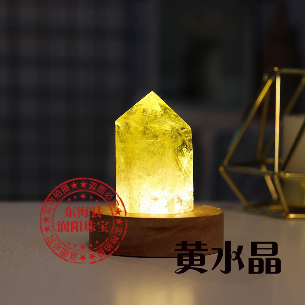 天然水晶柱摆件原石打磨单尖六棱柱白一物一图装饰黄黄晶晶体透蓝
