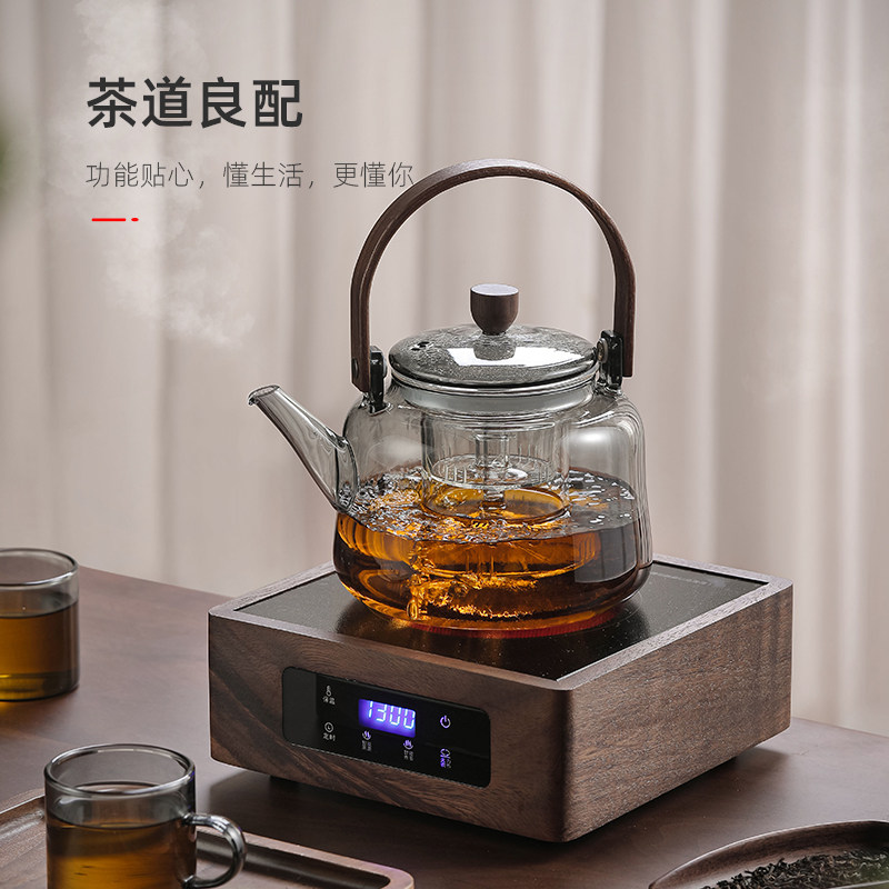 玻璃煮茶壶煮茶器新款加厚耐高温蒸煮一体白茶煮茶器黑晶炉煮茶炉