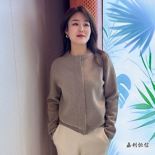 【匠心工艺】经典优雅纯色女式百分百山羊绒圆领开衫