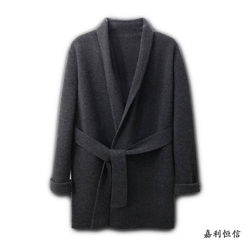 【匠心工艺】优雅百搭云柔感无扣腰带青稞领女式纯山羊绒半大衣