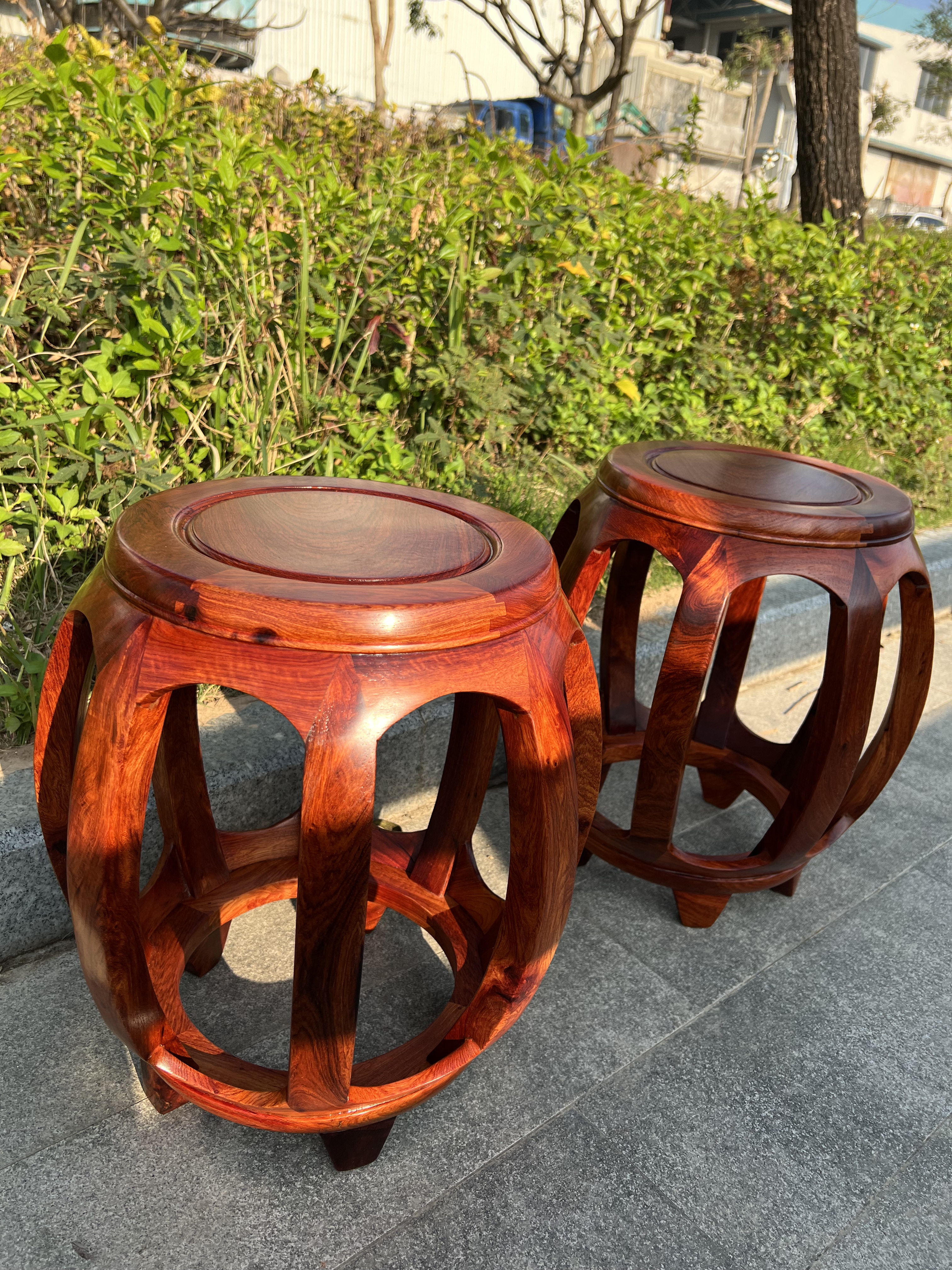 红木古筝凳缅甸花梨圆凳实木鼓凳中式坐墩仿古鼓墩客厅换鞋凳茶几