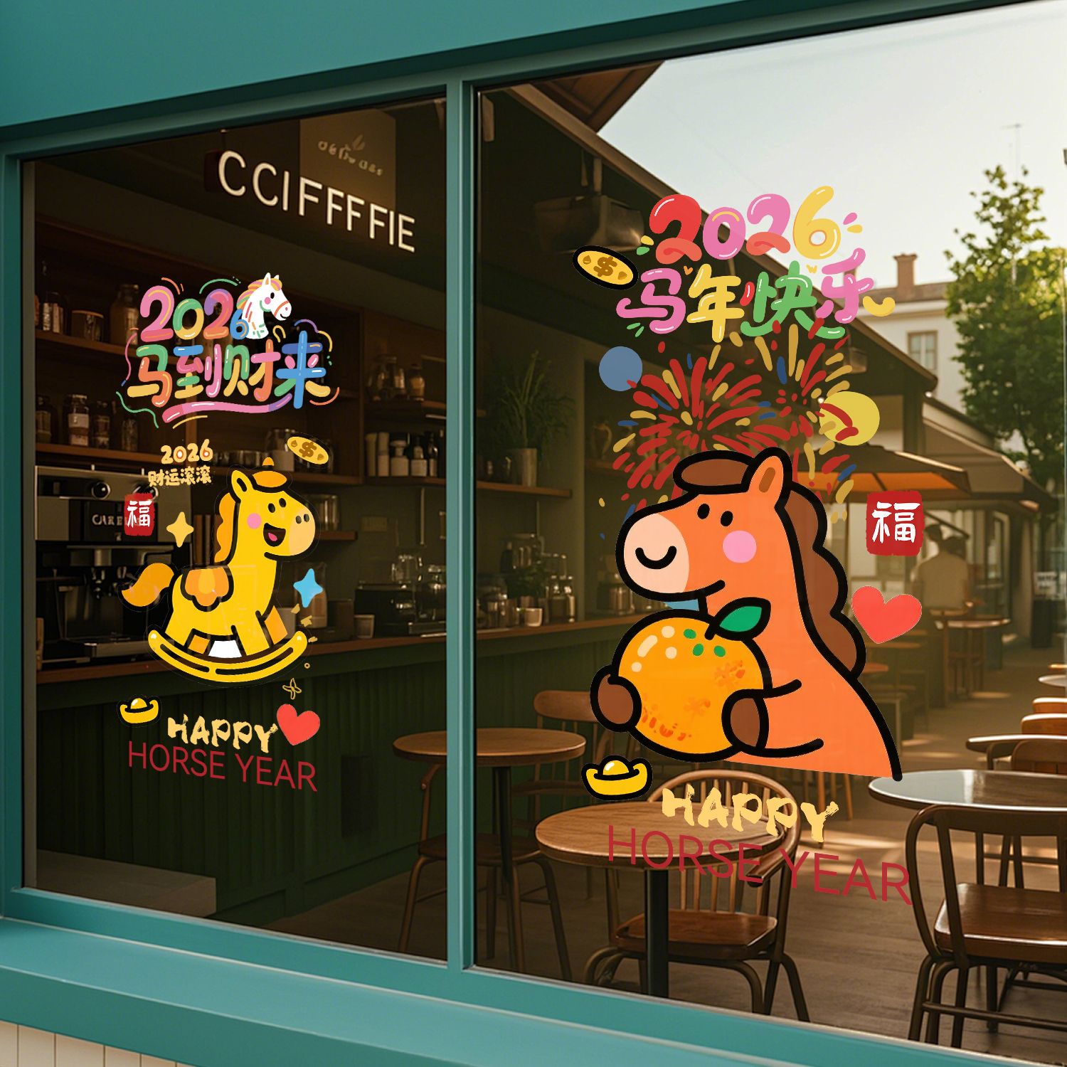 2026新年装饰玻璃贴纸窗花窗贴马年门贴静电贴春节过年氛围布置