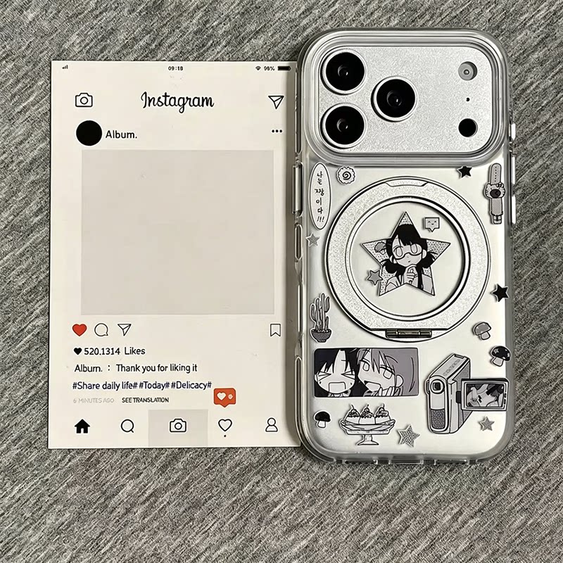 适用苹果17手机壳iPhone16e韩系少女15/14pro磨砂大孔13/12mini软11旋转支架xs/xr动漫MAX6/7/8PLUS保护套se2