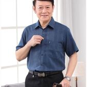寸衫 夏季 男棉麻宽松上衣老年人薄款 爸爸爷爷装 中老年亚麻短袖 衬衫