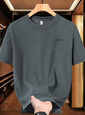 2026夏季新款男士短袖T恤圆领美式休闲肌理凉感中青年男装上衣