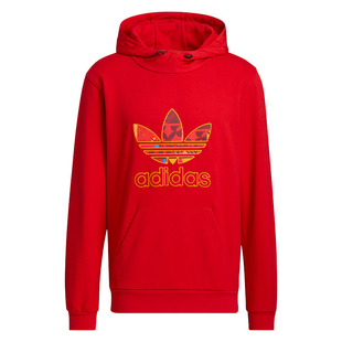 三叶草新年款红色卫衣男阿迪达斯新款CNY运动本命年套头衫HD0318