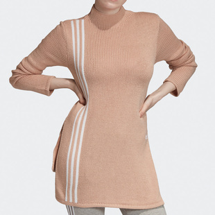 阿迪达斯三叶草女装2024新款运动服长款针织毛线卫衣套头衫FN2795