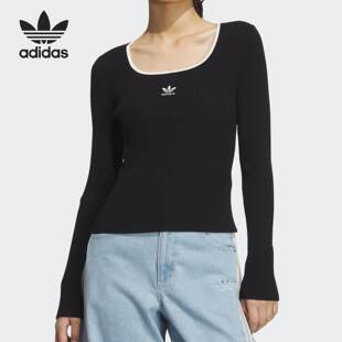 Adidas/阿迪达斯三叶草女士2025新款针织休闲运动紧身长袖JM8052