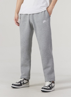 Nike耐克灰色加绒直筒长裤男裤针织棉休闲裤宽松保暖运动裤BV2708