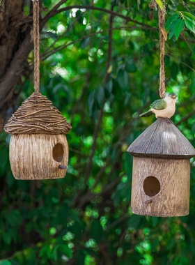 庭院花园装饰户外别墅阳台景观挂件创意树脂彷真鸟窝树上摆件新款
