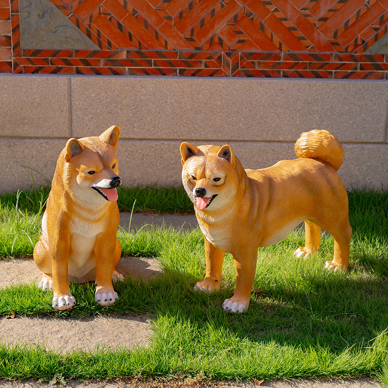 玻璃钢户外仿真柴犬雕塑