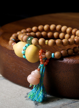 原创芭比檀木搭配种植葫芦多圈手链 文玩菩提根中式手串