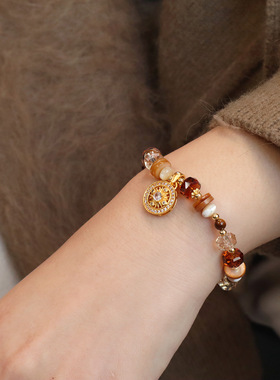 轻奢高级感沙金手串女天然虎眼石手链流光溢彩焦糖秋冬水晶手饰品