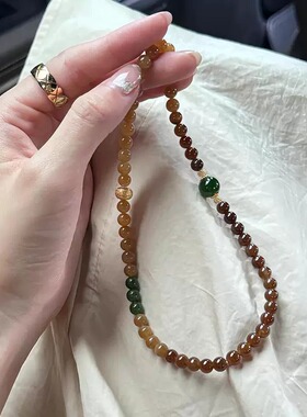 焦糖料渐变玉石手串且末糖色玉髓老钱风原创手链小众显白女礼物