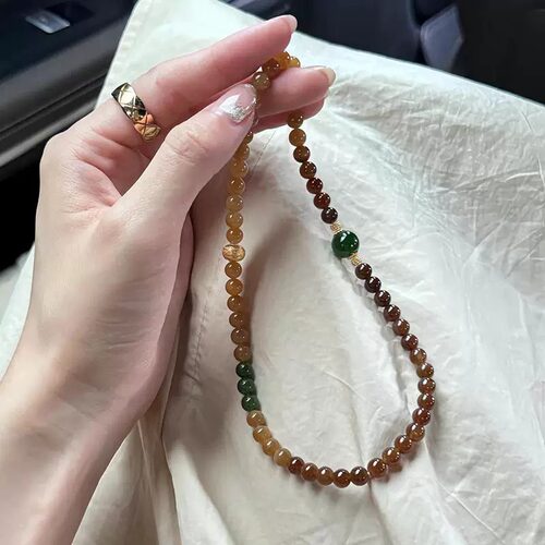 焦糖料渐变玉石手串且末糖色玉髓老钱风原创手链小众显白女礼物