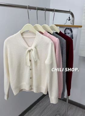 【英英Chili】系带韩系100全羊毛减龄泡泡袖针织毛衣 12.19