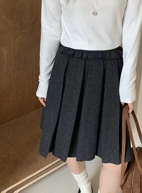 【英英Chili】花边腰韩系减龄秋冬款时髦设计款五分百褶裙 10.07