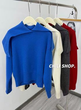 【英英Chili】不规则大翻领设计师款100全羊毛针织毛衣 12.06