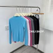 08.13 针织毛衣打底 英英Chili 中领简约百搭纯色超细羊毛修身