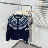 09.23 英英Chili 复古费尔岛风宽松柔软100全羊毛针织开衫