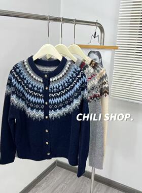 【英英Chili】复古费尔岛风宽松柔软100全羊毛针织开衫H 09.23