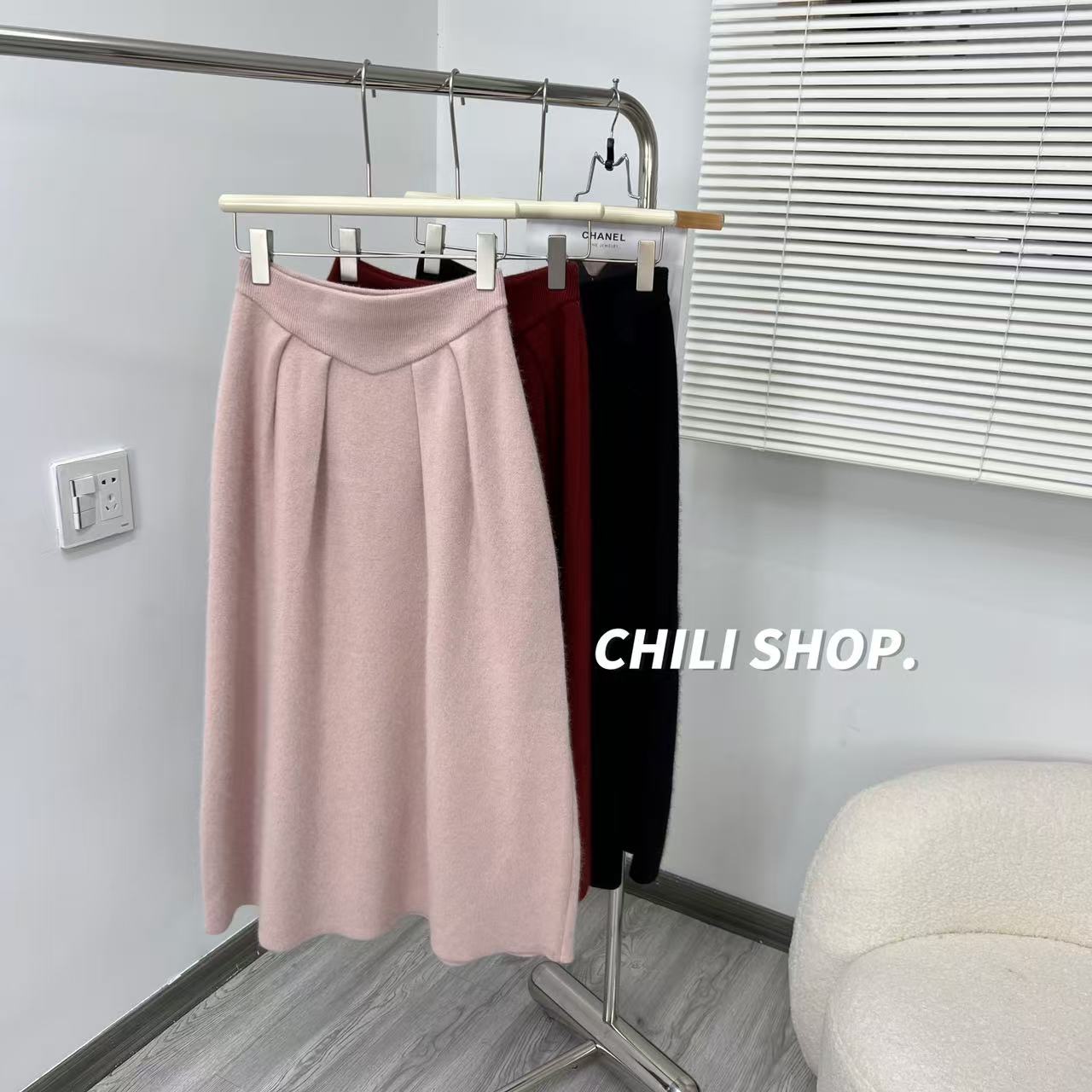 腰浣熊绒针织半身裙01.12