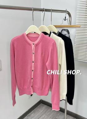 【英英Chili】假两件设计师款刺绣韩系100全羊毛针织开衫MM 10.07