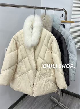 【英英Chili】狐狸毛围脖韩系减龄超轻泡芙90白鸭绒羽绒服 10.27