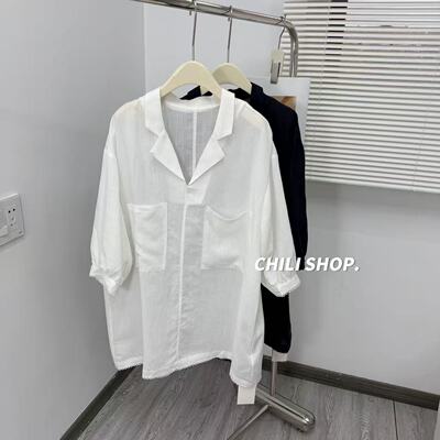 【英英Chili】慵懒风阔版欧货设计师款天丝苎麻衬衫 04.25