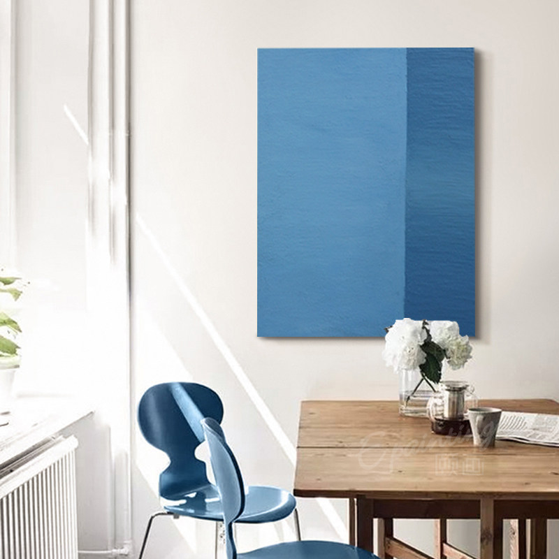 e painting手绘油画《蓝色空间》| 油画后现代抽象纯手工北欧挂画