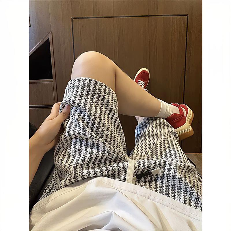 休闲短裤男士夏季美式复古针织五分裤子潮牌宽松百搭条纹运动中裤