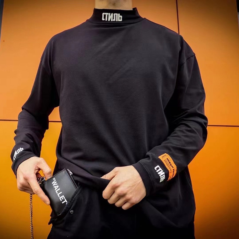 heron preston 仙鹤长袖hp半高领刺绣潮流宽松男女同款打底衫t恤